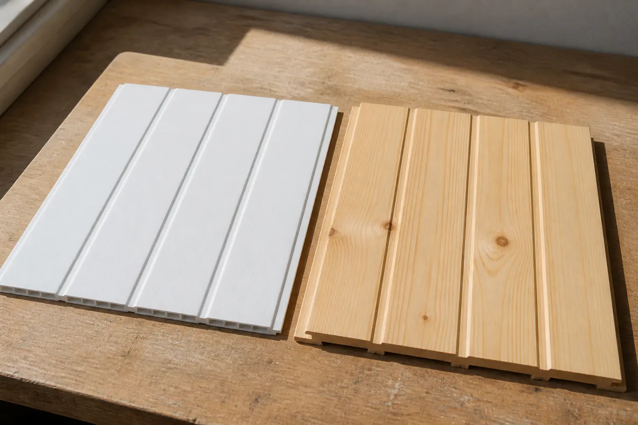 comparatie lambriuri PVC lemn apartament