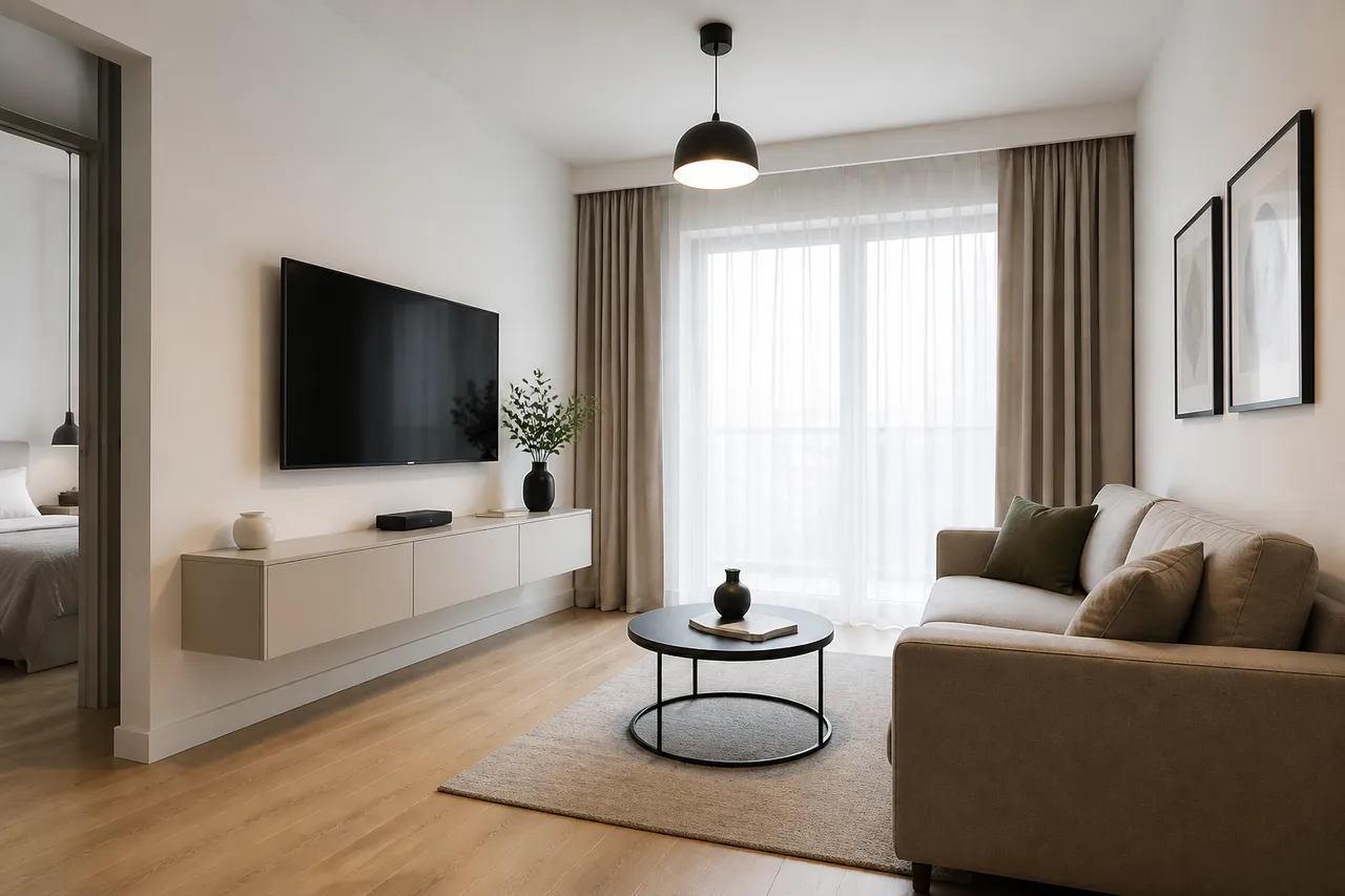mobilier suspendat în living mic