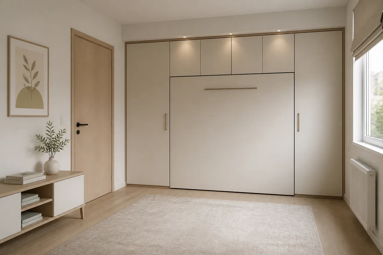 pat rabatabil vertical în mobilier pentru dormitor mic