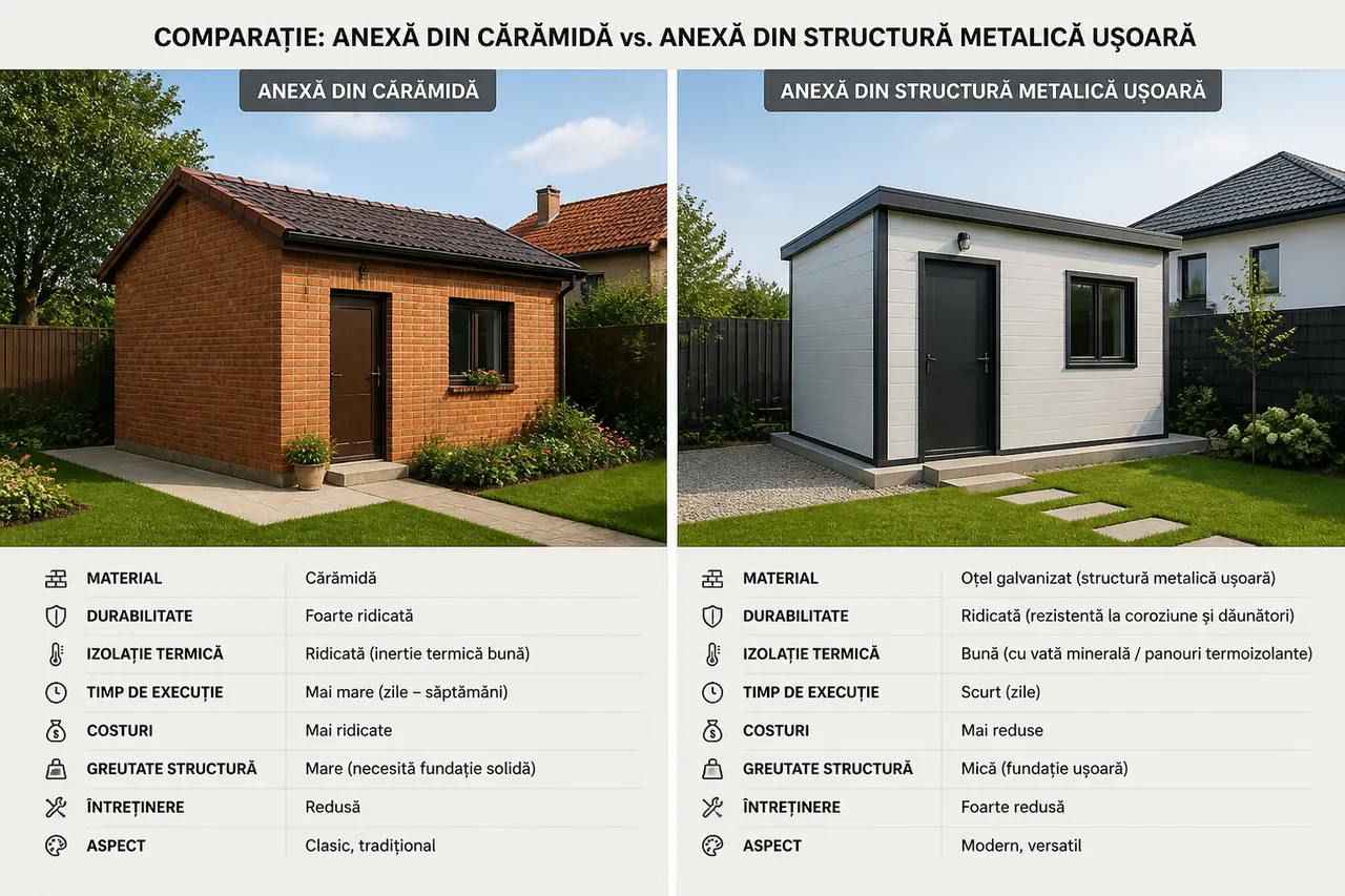 structură metalică versus zidărie pentru anexe gospodărești