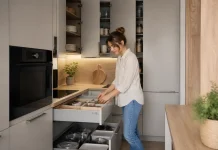 Bucătăria mică devine încăpătoare când mobilierul lucrează pe verticală Bucătăria mică devine încăpătoare când mobilierul lucrează pe verticală