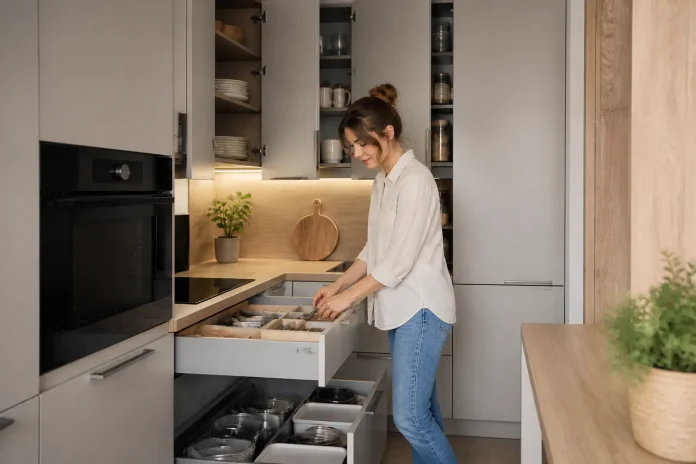 Bucătăria mică devine încăpătoare când mobilierul lucrează pe verticală Bucătăria mică devine încăpătoare când mobilierul lucrează pe verticală