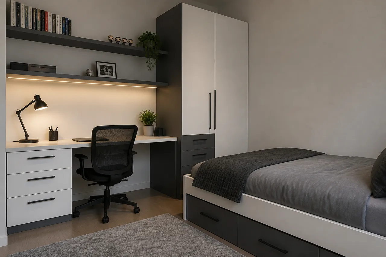 finisaje mobilier cameră tineret cu birou