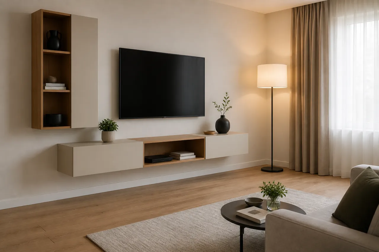 pozitionarea mobilierului lucios in living cu lumina redusa