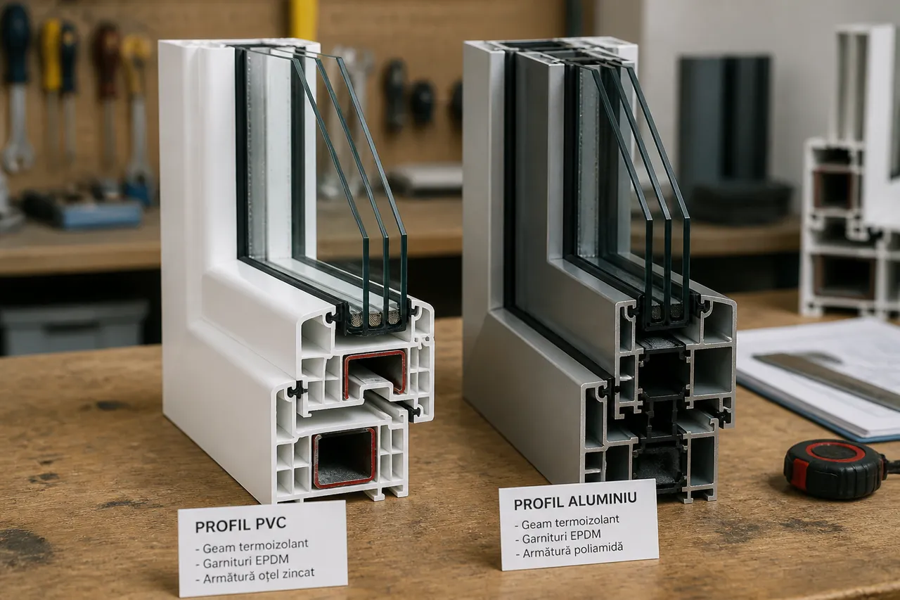 profil PVC și profil aluminiu comparate pentru tâmplăria unei case