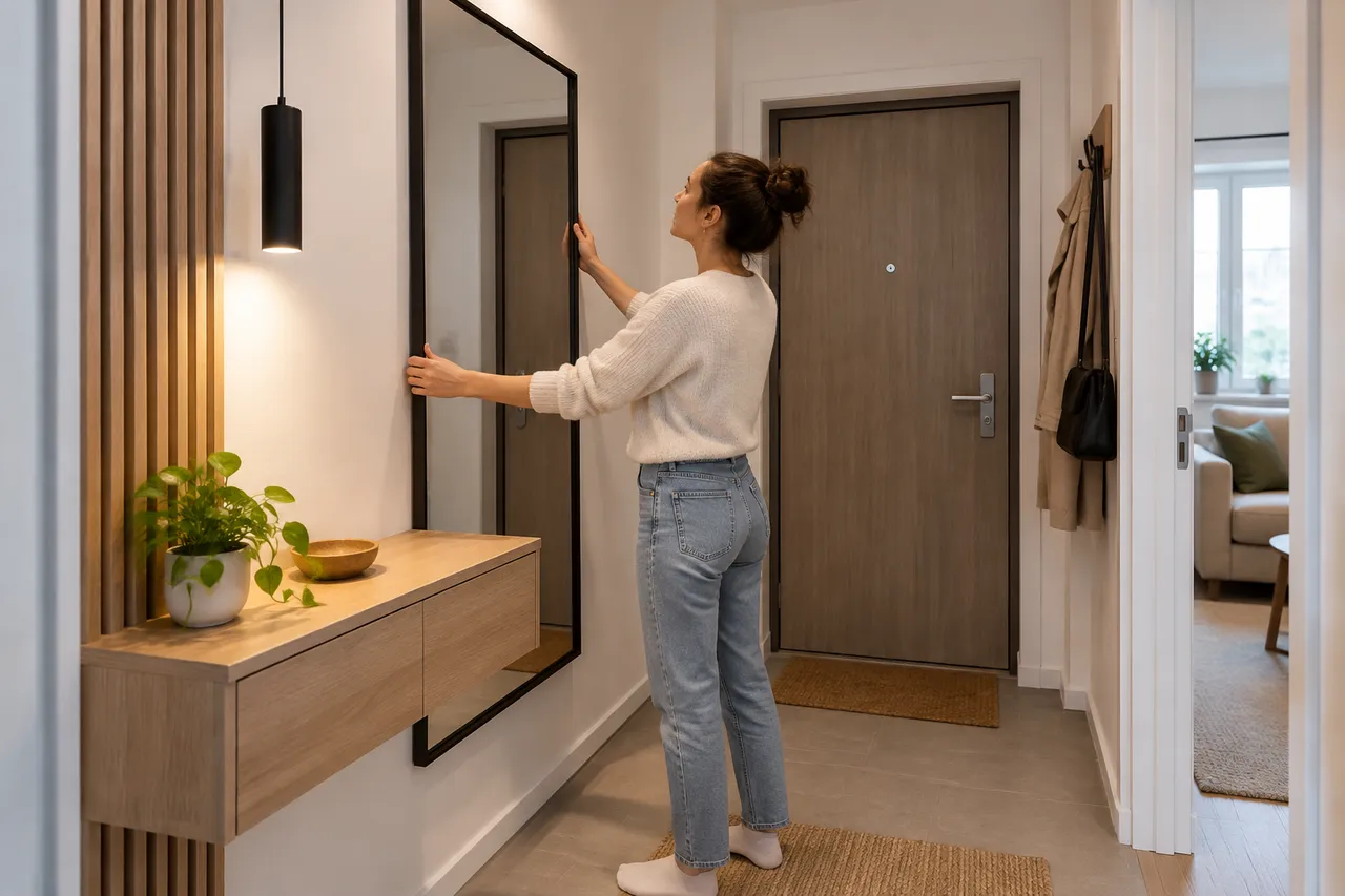 montaj corect pentru oglindă mare într-un apartament mic
