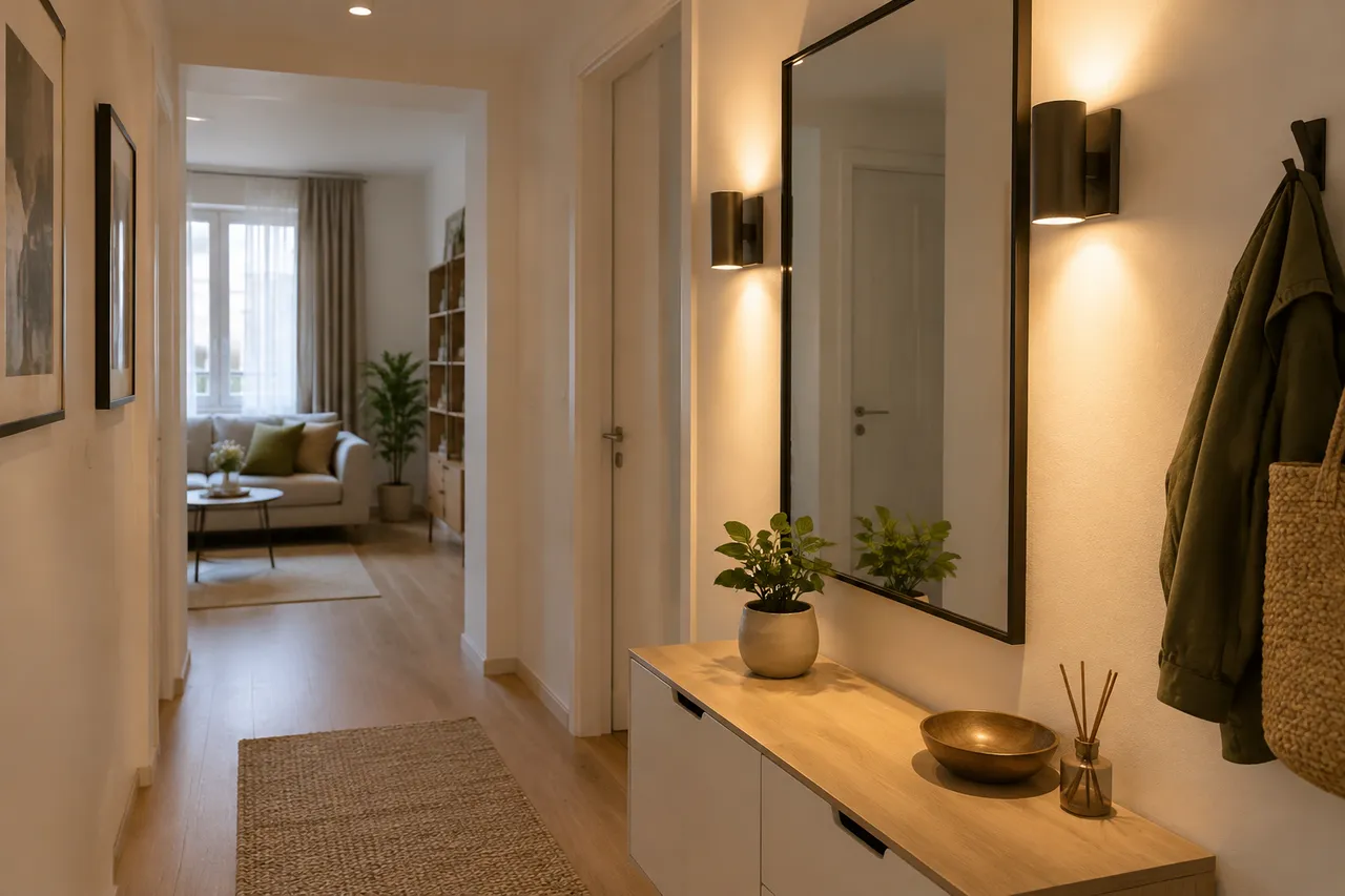 oglindă și iluminat pentru un apartament mic