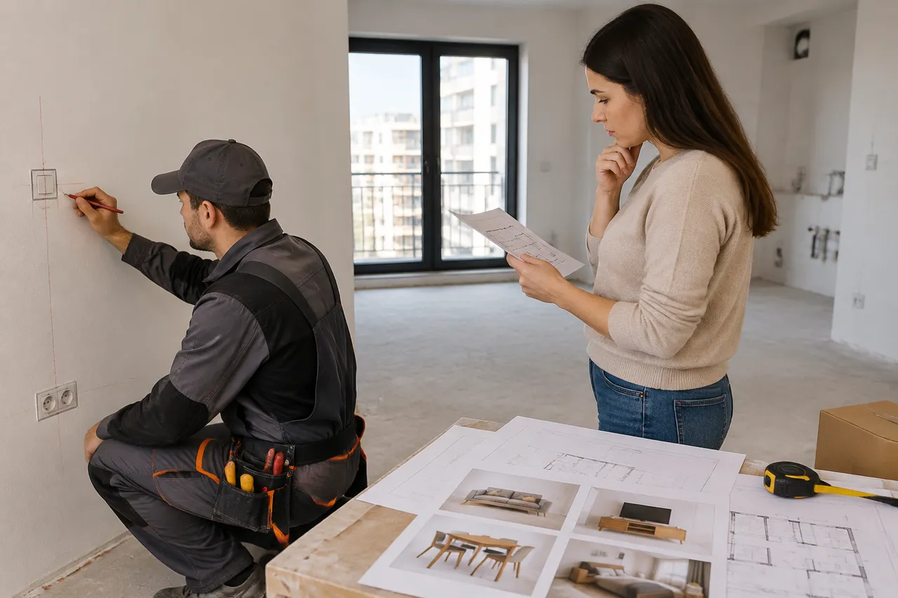 poziții prize și instalații apartament în construcție